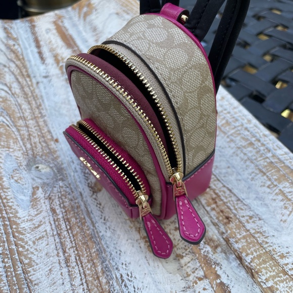 Coach Beige and Pink Mini Backpack Keychain Bag Charm - Picture 9 of 9